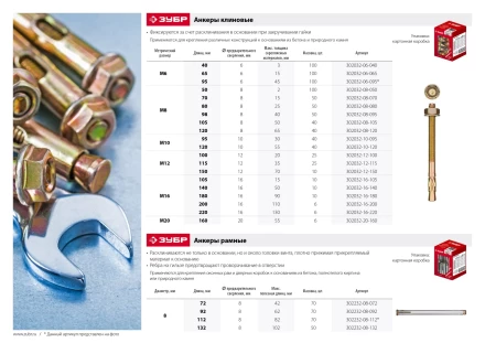 ЗУБР М20 х 160 мм, 6 шт, клиновой анкер (302032-20-160) купить в Екатеринбурге