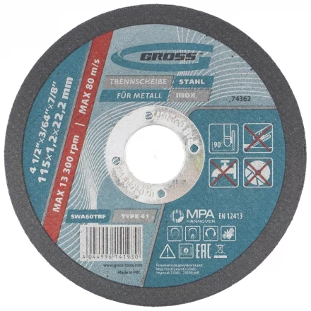 Круг отрезной по металлу 115 х 1,2 х 22 мм GROSS 74362 купить в Екатеринбурге