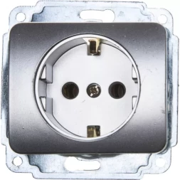 Розетка СВЕТОЗАР &quot;ГАММА&quot; с заземлением, одинарная, без вставки и рамки, цвет светло-серый металлик,16А/~250В SV-54105-SM