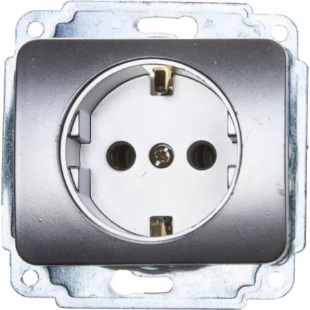 Розетка СВЕТОЗАР &quot;ГАММА&quot; с заземлением, одинарная, без вставки и рамки, цвет светло-серый металлик,16А/~250В SV-54105-SM купить в Екатеринбурге
