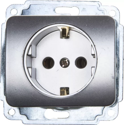 Розетка СВЕТОЗАР &quot;ГАММА&quot; с заземлением, одинарная, без вставки и рамки, цвет светло-серый металлик,16А/~250В SV-54105-SM купить в Екатеринбурге