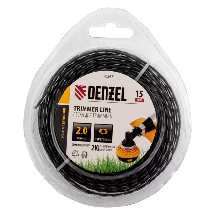 Леска для триммера двухкомпонентная эллипс, 2,0мм х 15м, блистер EXTRA CORD, Denzel 96247 купить в Екатеринбурге