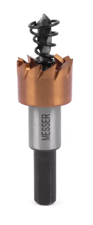 HSS-TiN коронка MESSER  17мм с центр. сверлом и толкающей пружиной для  лист. материала  до 2 мм ц/х купить в Екатеринбурге