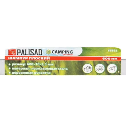 Шампур плоский Palisad, 600 х 10 х 2.5 мм, с деревянной лакированной рукояткой, нержавеющая сталь, Camping 69653 купить в Екатеринбурге