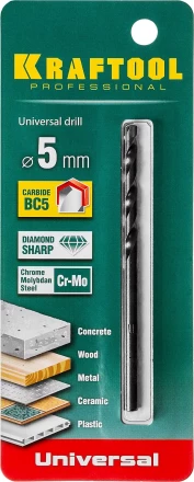 Сверло &quot;UNIVERSAL&quot; по бетону, металлу, дереву, KRAFTOOL PROFESSIONAL 29172-090-5, 5 х 90 мм 29172-090-5_z01 купить в Екатеринбурге