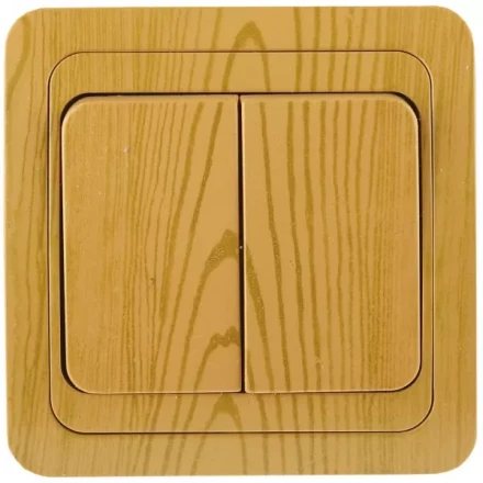 Выключатель СВЕТОЗАР &quot;ГАММА&quot; двухклавишный, цвет ольха, 10A/~250B SV-54134-A купить в Екатеринбурге