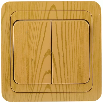 Выключатель СВЕТОЗАР &quot;ГАММА&quot; двухклавишный, цвет ольха, 10A/~250B SV-54134-A купить в Екатеринбурге