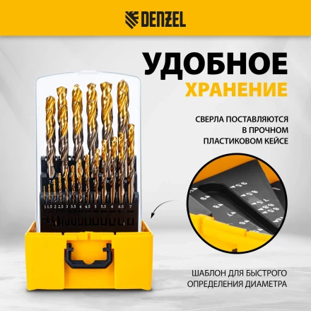 Набор сверл по металлу Denzel 723010, 1-13 мм, Р6М5К8-TiN, Golden Tip, 25 шт купить в Екатеринбурге
