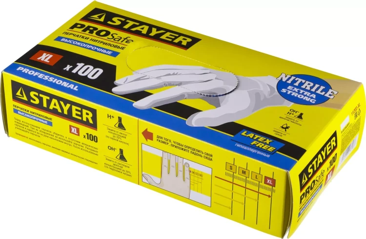Перчатки STAYER "PROFI" нитриловые экстратонкие, XL, 100шт 11203-XL купить в Екатеринбурге