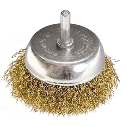 Щетка для дрели, 65 мм, &quot;чашка&quot; со шпилькой, латунированная витая проволока MATRIX 74477 купить в Екатеринбурге