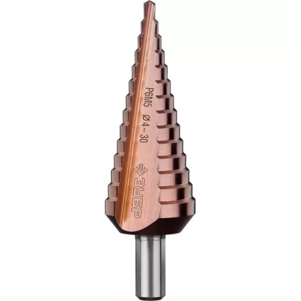 Сверло ЗУБР &quot;КОБАЛЬТ&quot; ступен. по сталям, цв.мет.ст.Р6М5 с кобальт.покрыт.d4-30 мм,14ст.d4-30, L-100мм, трехгр.хв. 10мм 29672-4-30-14 купить в Екатеринбурге