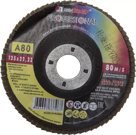 Круг лепестковый торцевой абразивный &quot;Луга&quot; для шлифования, 125 х 22,23мм, зерно P80 3656-125-80 купить в Екатеринбурге