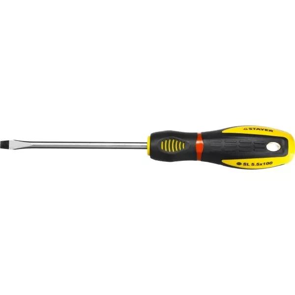 Отвертка STAYER "PROFI" "PROTech", двухкомп рукоятка, намагниченная, Cr-Mo, SL5,5x100мм 25131-05-10_z02 купить в Екатеринбурге