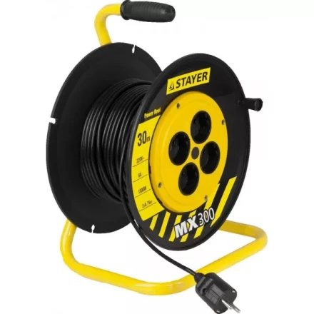 Удлинитель на катушке, 30 м, 1300 Вт, 4 гнезда, ПВС 2x0,75 мм2, STAYER 55073-30 купить в Екатеринбурге