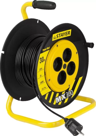 Удлинитель на катушке, 30 м, 1300 Вт, 4 гнезда, ПВС 2x0,75 мм2, STAYER 55073-30 купить в Екатеринбурге
