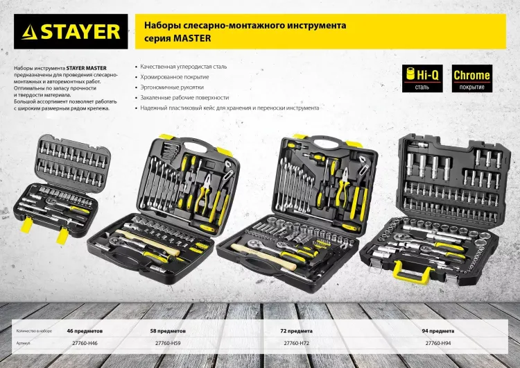 Набор слесарно-монтажного инструмента STAYER "MASTER", 46 предметов 27760-H46 купить в Екатеринбурге