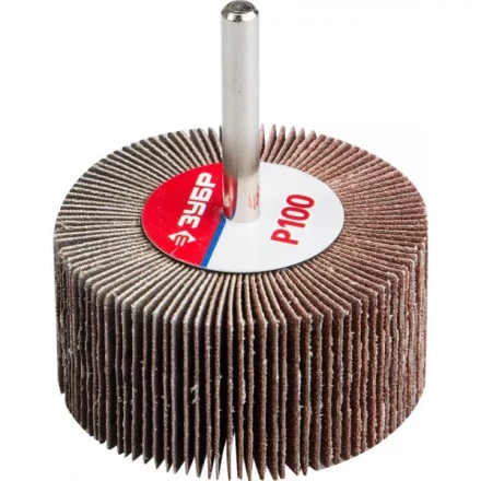 Круг шлифовальный ЗУБР &quot;МАСТЕР&quot; веерный лепестковый, на шпильке, тип КЛО, зерно-электрокорунд нормальный, P100, 30х60мм 36602-100 купить в Екатеринбурге