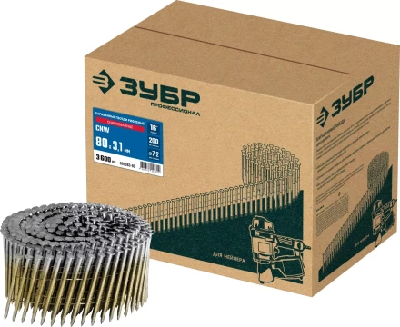 ЗУБР CNW 80 х 3.1 мм, барабанные гвозди рифленые оцинкованные, 3600 шт (305383-80) купить в Екатеринбурге