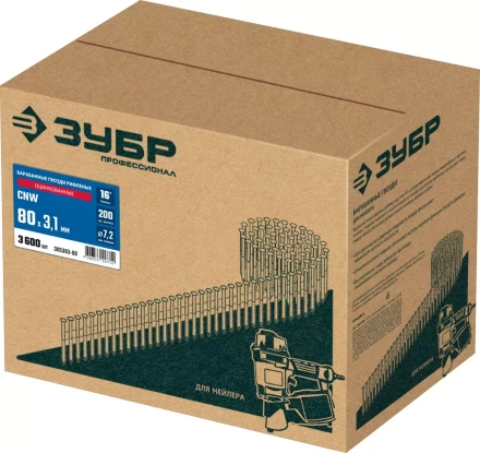 ЗУБР CNW 80 х 3.1 мм, барабанные гвозди рифленые оцинкованные, 3600 шт (305383-80) купить в Екатеринбурге